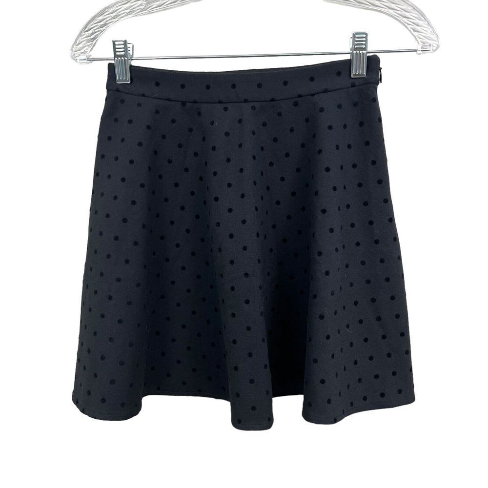 Madewell Womens Mini Skirt Flared A Line Black Velvet Polka Dots Side Zip SZ 0*